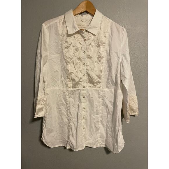 Blue Willis Denmark Womens Tunic EU 42 US 12 Cream Button Up Satin Trim Feminine - Picture 1 of 7